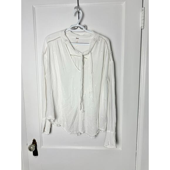 Free People Ivory Wishful Moments Tie Neck Balloon Sleeve Sleeve Romantic Top M - Picture 2 of 8
